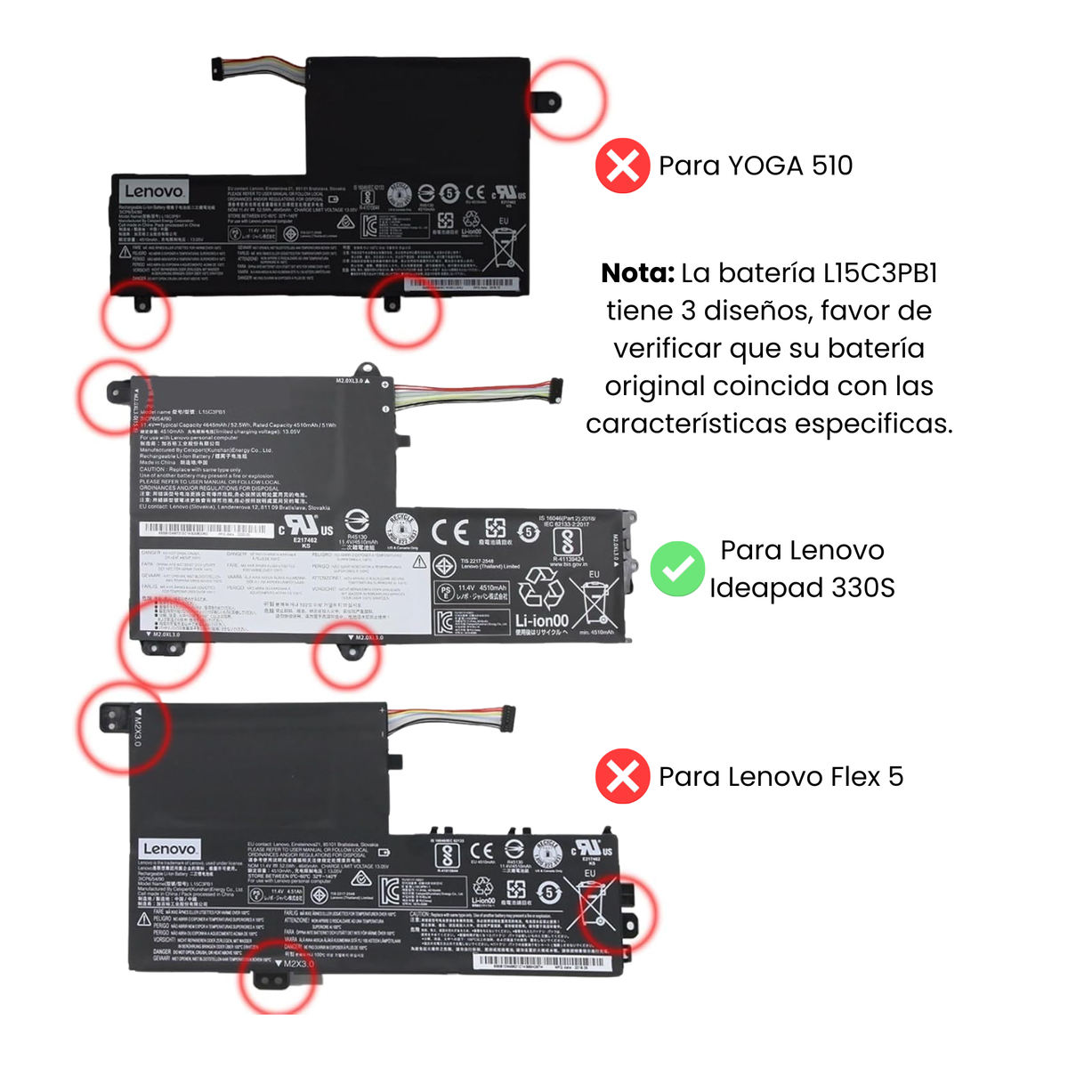 EKIL15C3PB1 Bateria 11.4V 4750mAh para Lenovo Ideapad 330S 330S-14IKB 330S-14AST 330S-15ARR 330S-15AST 330S-15IKB L15C3PB1 L15L3PB0 - Tecnología AltérCo