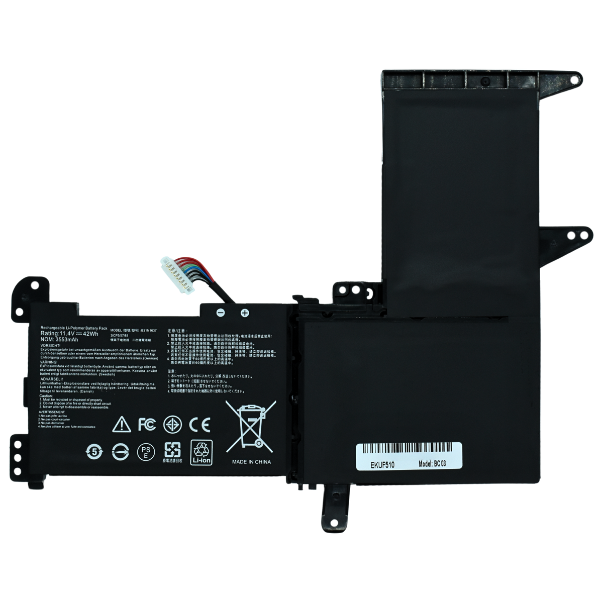 EKUF510 Bateria 11.52V para ASUS ASUS VivoBook X510 X510U X510UQ B31N1637 C31N1637 - Tecnología AltérCo