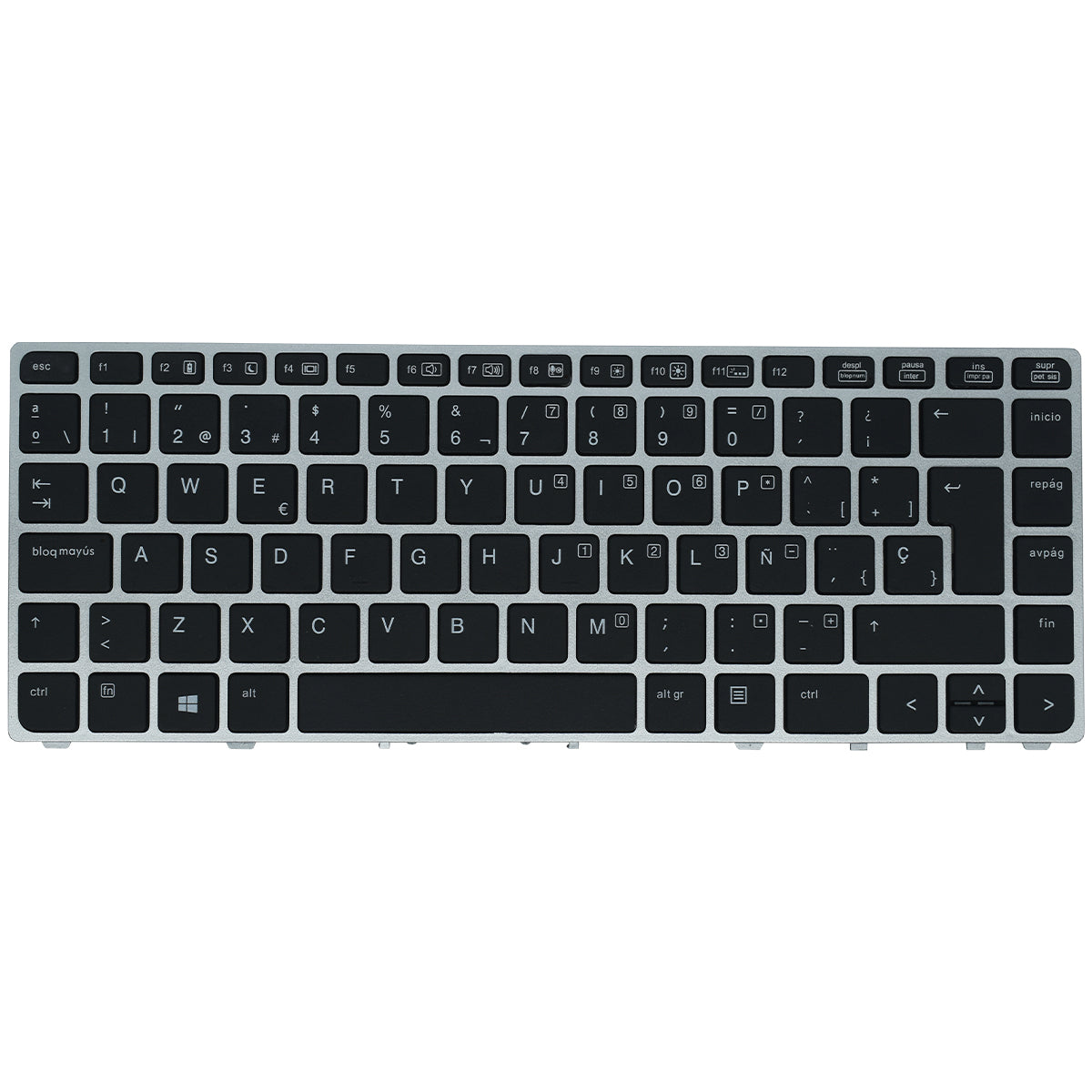 TEC039 Teclado color Negro (SP) para Hp Elitebook Folio 9470m Ultra Book 9480m con Marco Plata (Silver Frame)