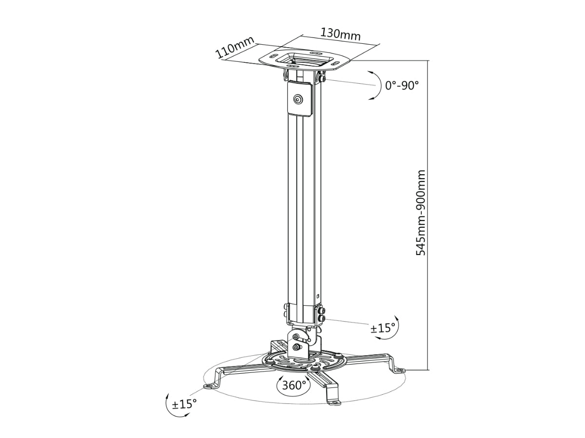 OVPR-900MM Soporte de Acero para Proyector 545-900MM / 360 Grados (Resistencia 13.5kgs) Marca Ovaltech - Tecnología AltérCo