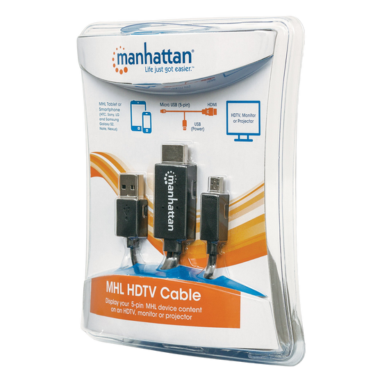 151498 Cable Manhattan Micro USB 5-pin - HDMI, con USB A para AlimentaciÇ?Ǭn, Negro