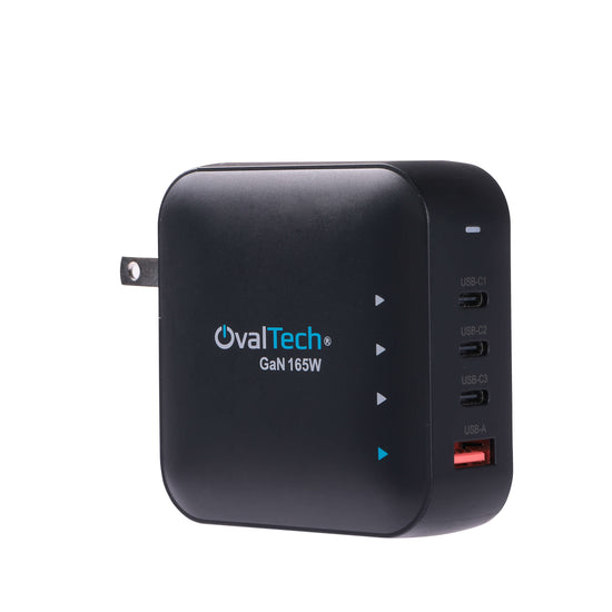 OV-G165W Adaptador de Corriente GaN 165W con PD Sin Cables (3x USB C + 1x USB A) marca Ovaltech