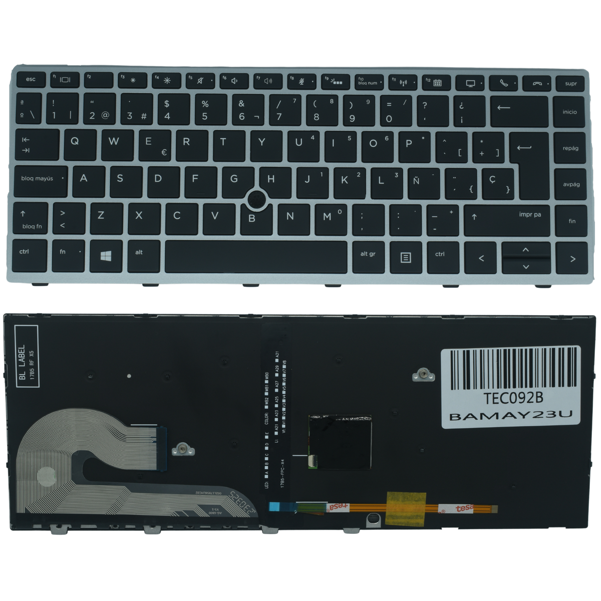 TEC092B Teclado color Negro (SP) para HP EliteBook 745 G5 745 G6 840 G5 846 G5 840 G6 846 G6.ZBook 14u G5 ZBook 14u G6 Backlight / Point Stick (Marco Plata) - Tecnología AltérCo