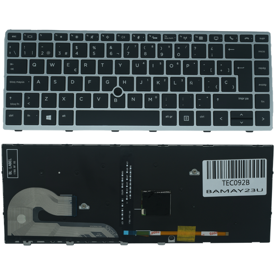 TEC092B Teclado color Negro (SP) para HP EliteBook 745 G5 745 G6 840 G5 846 G5 840 G6 846 G6.ZBook 14u G5 ZBook 14u G6 Backlight / Point Stick (Marco Plata)