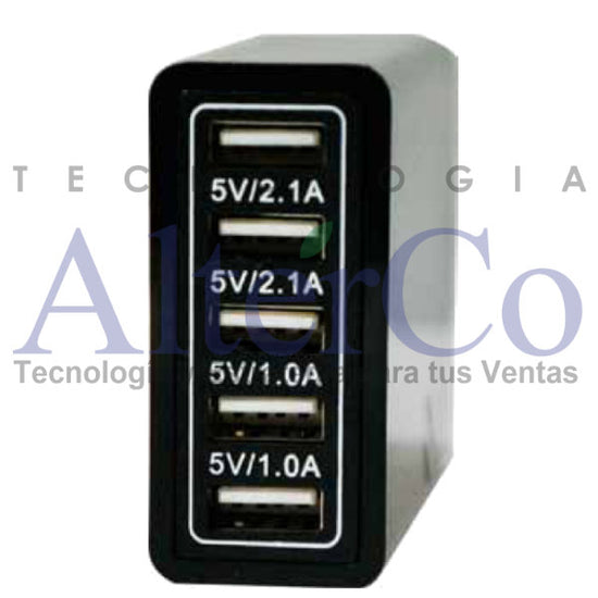 Cargadores Multipuertos USB 5USB-NEGRO Cargador USB de 5 puertos 40W/8A para Celulares y Tablets en color Negro