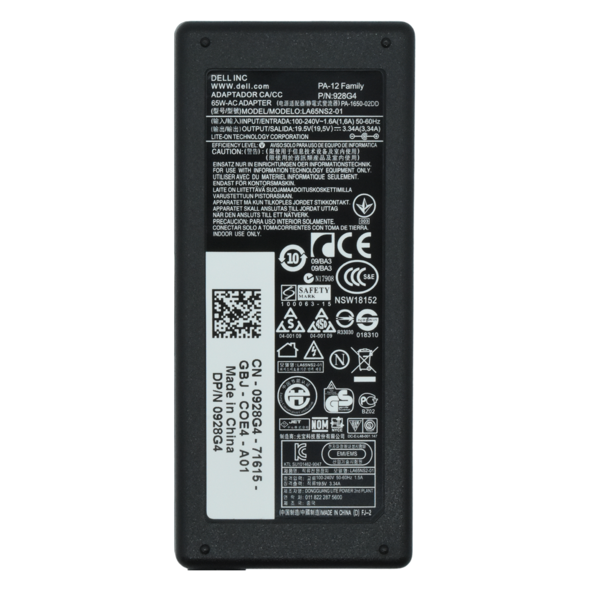 AO-DE65W Adaptador Original 65W para DELL 19.5V 3.34A (4.5X3.0) L6D 5NW44 332-0971 *NO INCLUYE CABLE DE CORRIENTE* - Tecnología AltérCo