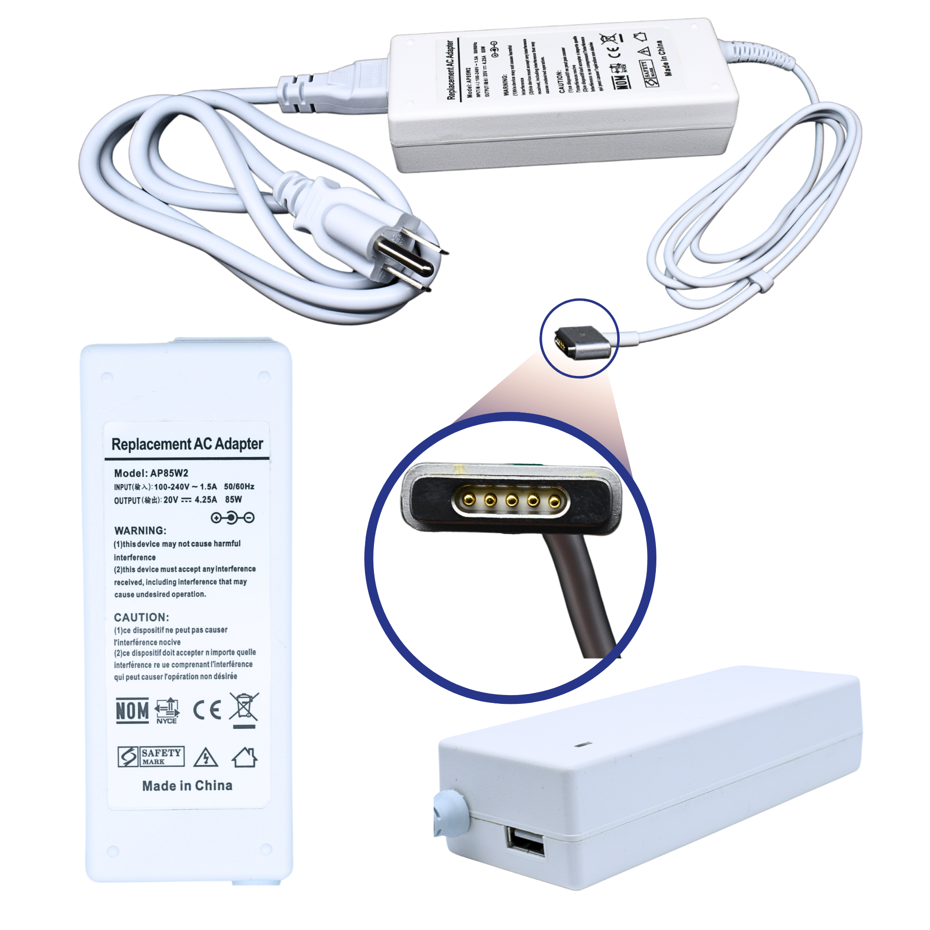 AP85W2 Adaptador de Corriente de Reemplazo 85W 18.5V 4.6A Magnetico 2 (PUERTO USB) - Tecnología AltérCo