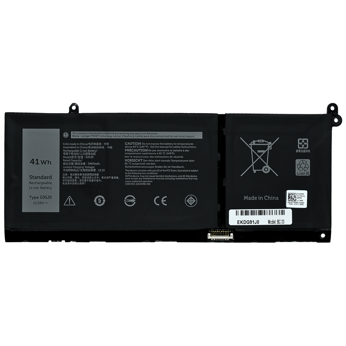 EKDG91J0 Bateria Interna (P) 11.25V 41WH para Dell Latitude 3320 3330 3420 3520 Inspiron 3510 3511 G91J0 - Tecnología AltérCo