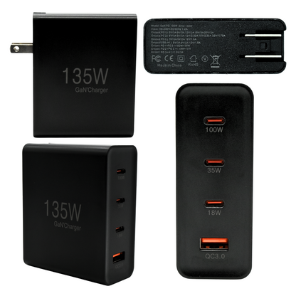 EKG-135W Cargador de Pared GaN PD 135W 4 Puertos (Tipo C 100W / 30W) 2x USB 18W