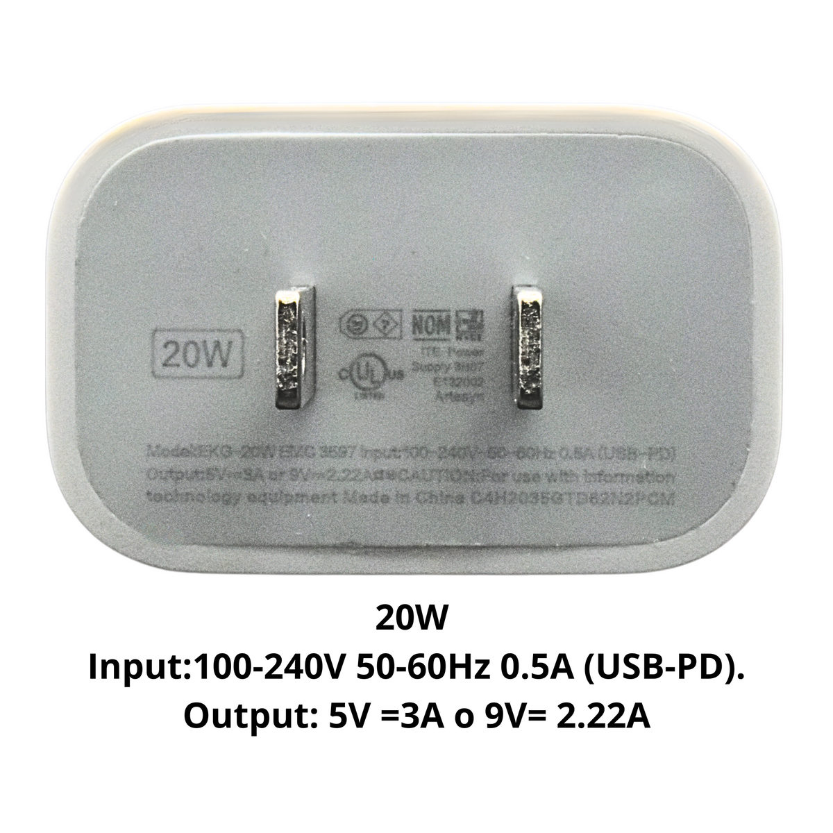 EKG-20W Cargador de Pared PD GaN 20W de puerto Tipo USB C