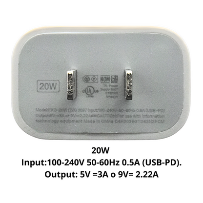 EKG-20W Cargador de Pared PD GaN 20W de puerto Tipo USB C