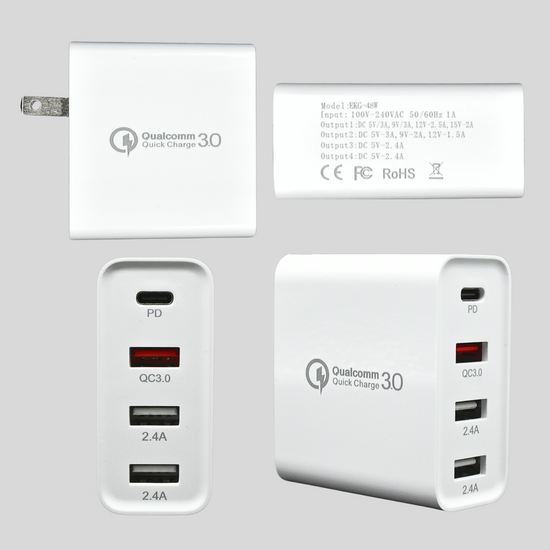 EKG-48W Cargador de Pared PD GaN 48W de 4 Puertos 1x Tipo USB C + 3x USB A