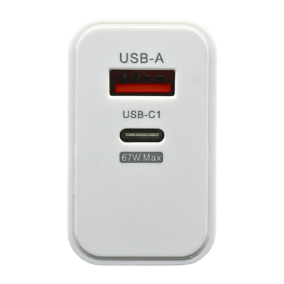 EKG-67W Cargador de Pared GaN 67W 2 Puertos Tipo USB C + USB A - Tecnología AltérCo