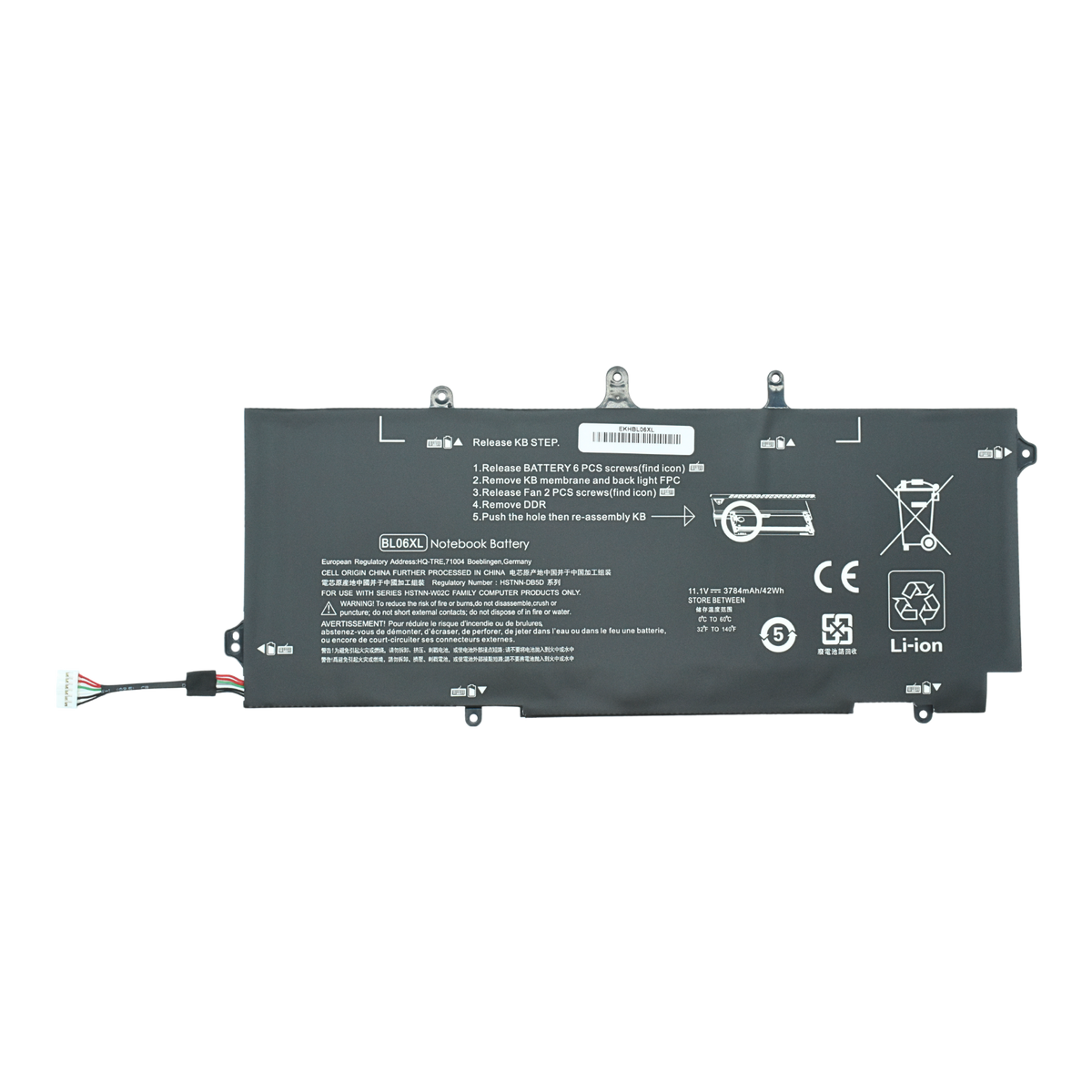 EKHBL06XL Bateria 11.1V 42Wh para HP EliteBook Folio 1040 G0 G1 G2;HP Envy Spectre 14-3000 BL06XL - Tecnología AltérCo