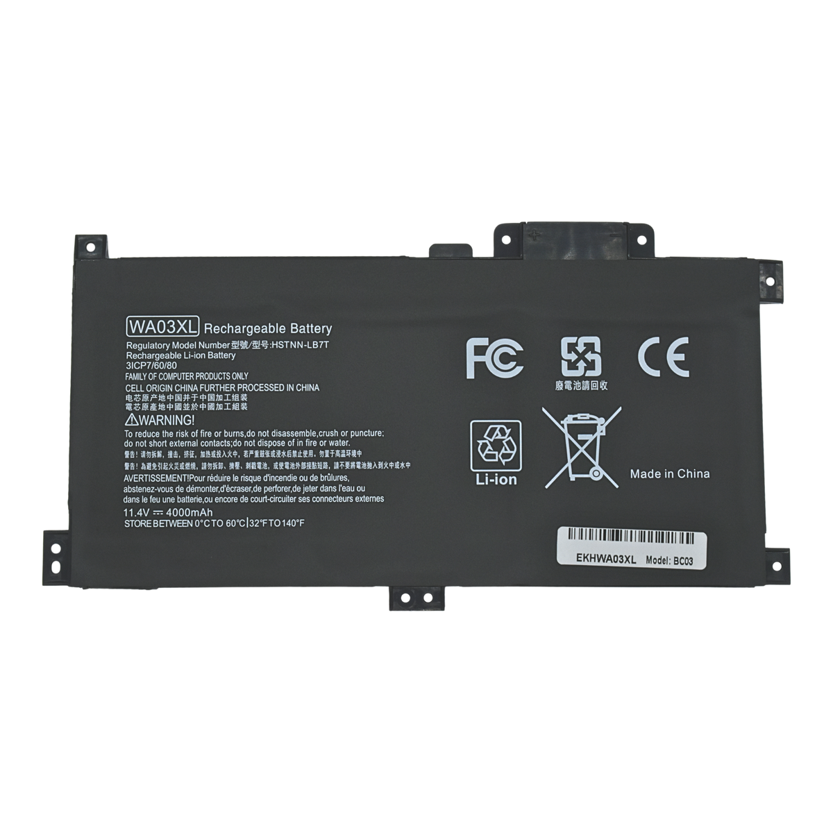 EKHWA03XL Bateria 11.4V 48.01Wh / 4212mAh para HP Pavilion X360 14-BA 15-BK 15-BR 15-BR001TX Series WA03XL