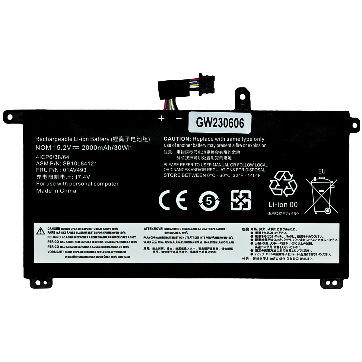 EKI01AV493  Bateria Interna (P) 15.2V para Lenovo ThinkPad T570 T580 P51S P52S Series 00UR891 01AV493