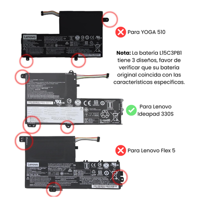 EKIL15C3PB1 Bateria 11.4V 4750mAh para Lenovo Ideapad 330S 330S-14IKB 330S-14AST 330S-15ARR 330S-15AST 330S-15IKB L15C3PB1 L15L3PB0 - Tecnología AltérCo