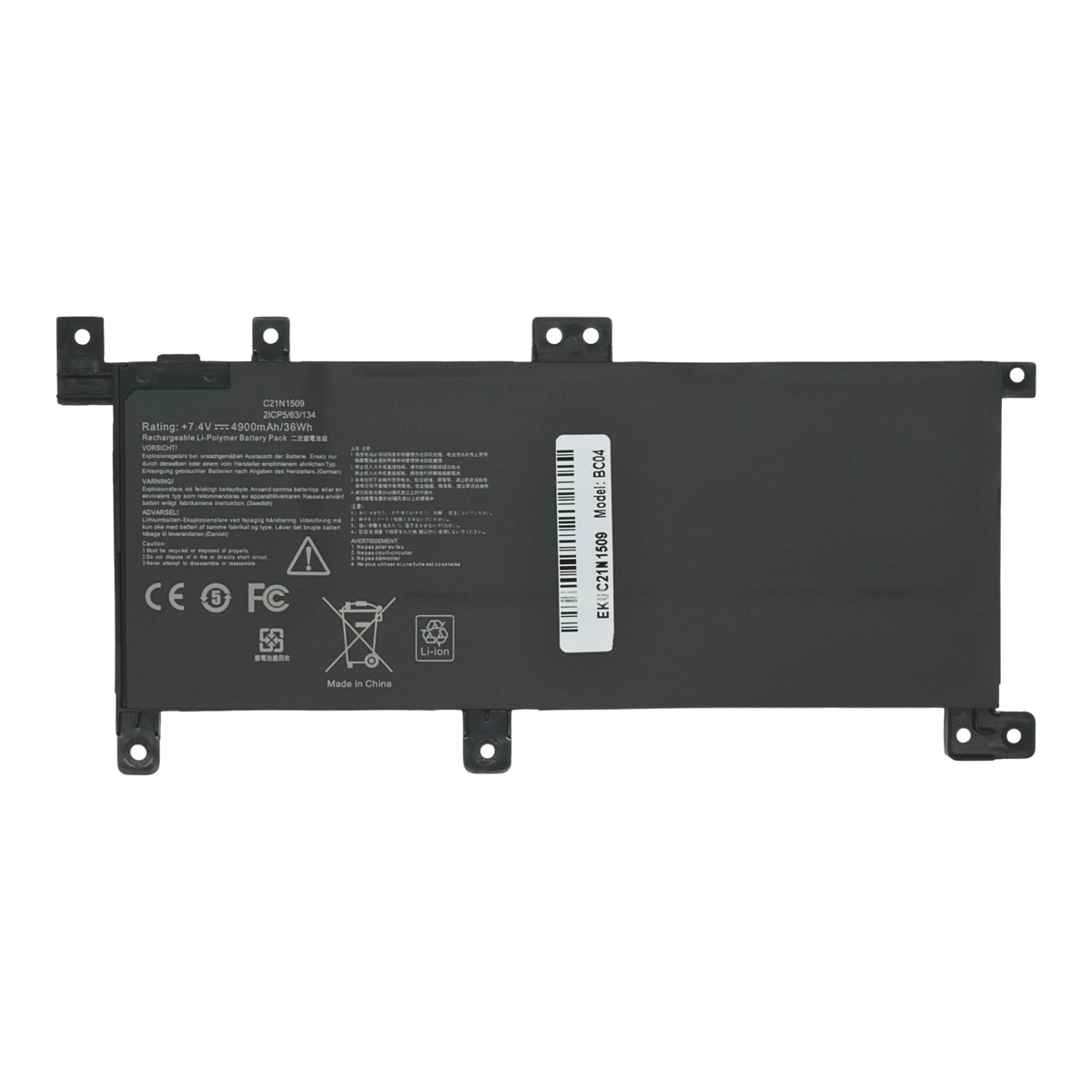 EKUC21N1509 Bateria 7.6V 38Wh para Asus Notebook A Series: A556 A556U, Asus Notebook X Series: X556UA - Tecnología AltérCo