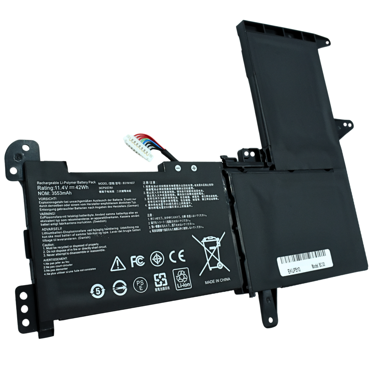 EKUF510 Bateria 11.52V para ASUS ASUS VivoBook X510 X510U X510UQ B31N1637 C31N1637 - Tecnología AltérCo
