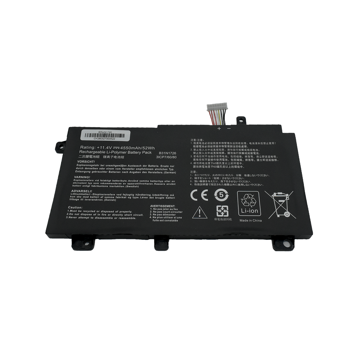EKUN1726 Bateria 11.4V 4550mAh para ASUS FX86 FX86FE FX86FM FX80 FX80G FX80GD FX80GE FX80GM TUF Gaming B31N1726 - Tecnología AltérCo