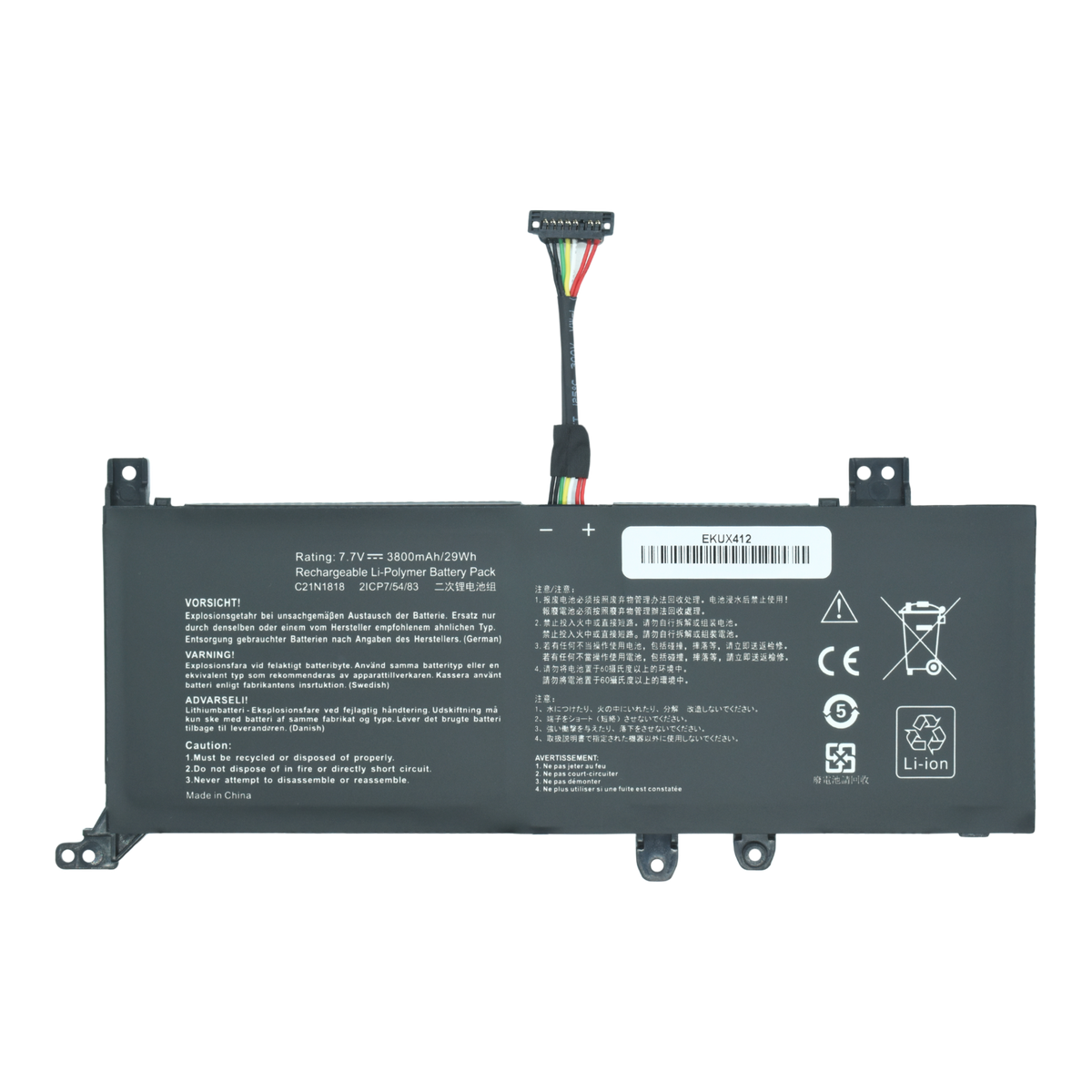 EKUX412 Bateria 7.6V 32Wh/4050mAh para ASUS VivoBook 14 F412DA X412FJ F412FJ A412FA F412FA F412UA X412FA X412FL X412UA X412UB X412UF Series B21N1818 C21N1818 - Tecnología AltérCo