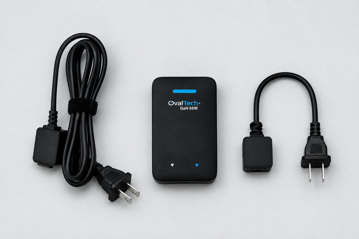 OV-S65W Cargador para Laptop GaN 65W OvalTech · USB-C y USB-A · Incluye dos cables