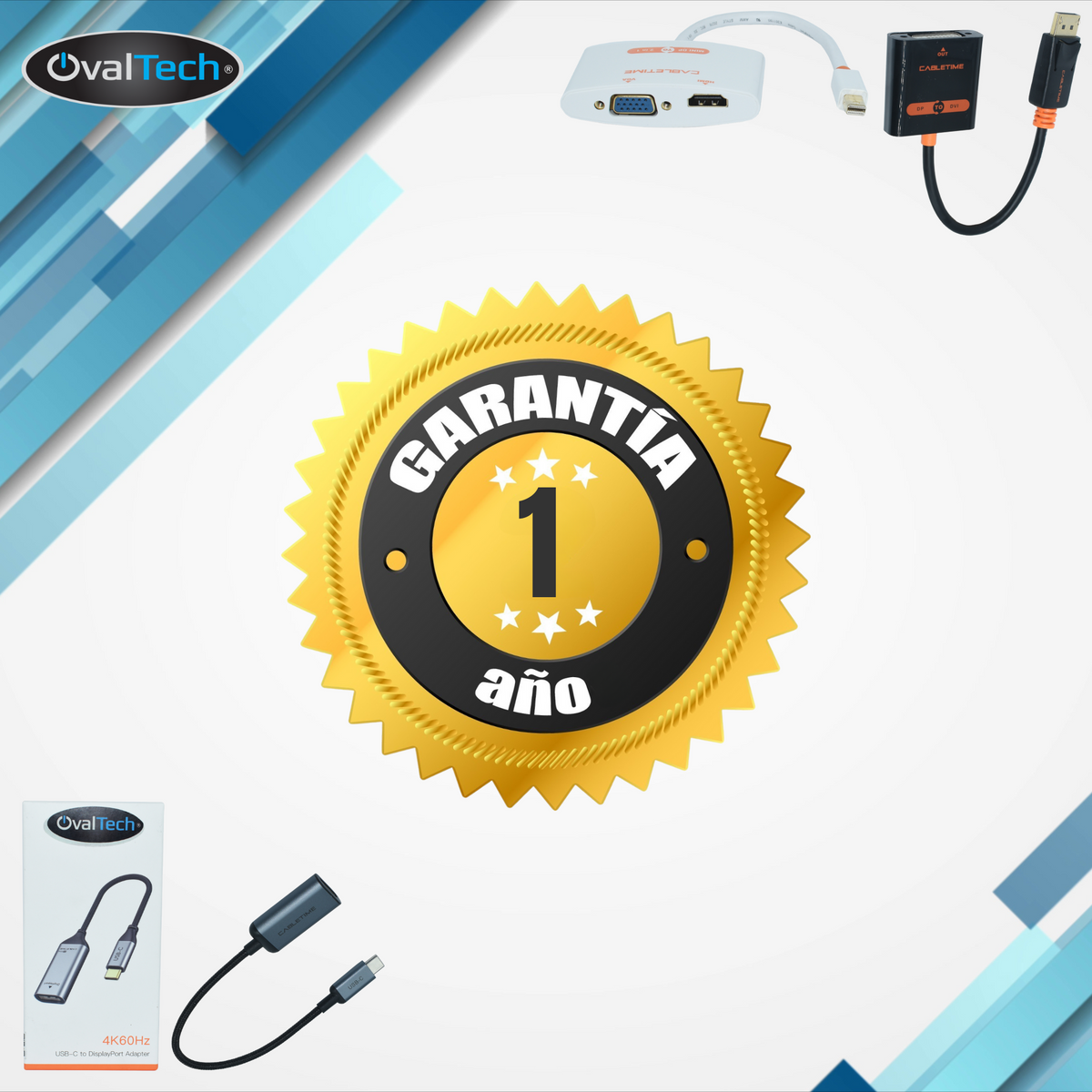 OVMDP-2EN1 Adaptador Mini DisplayPort  a HDMI / VGA color blanco.  Premium OvalTech - Tecnología AltérCo
