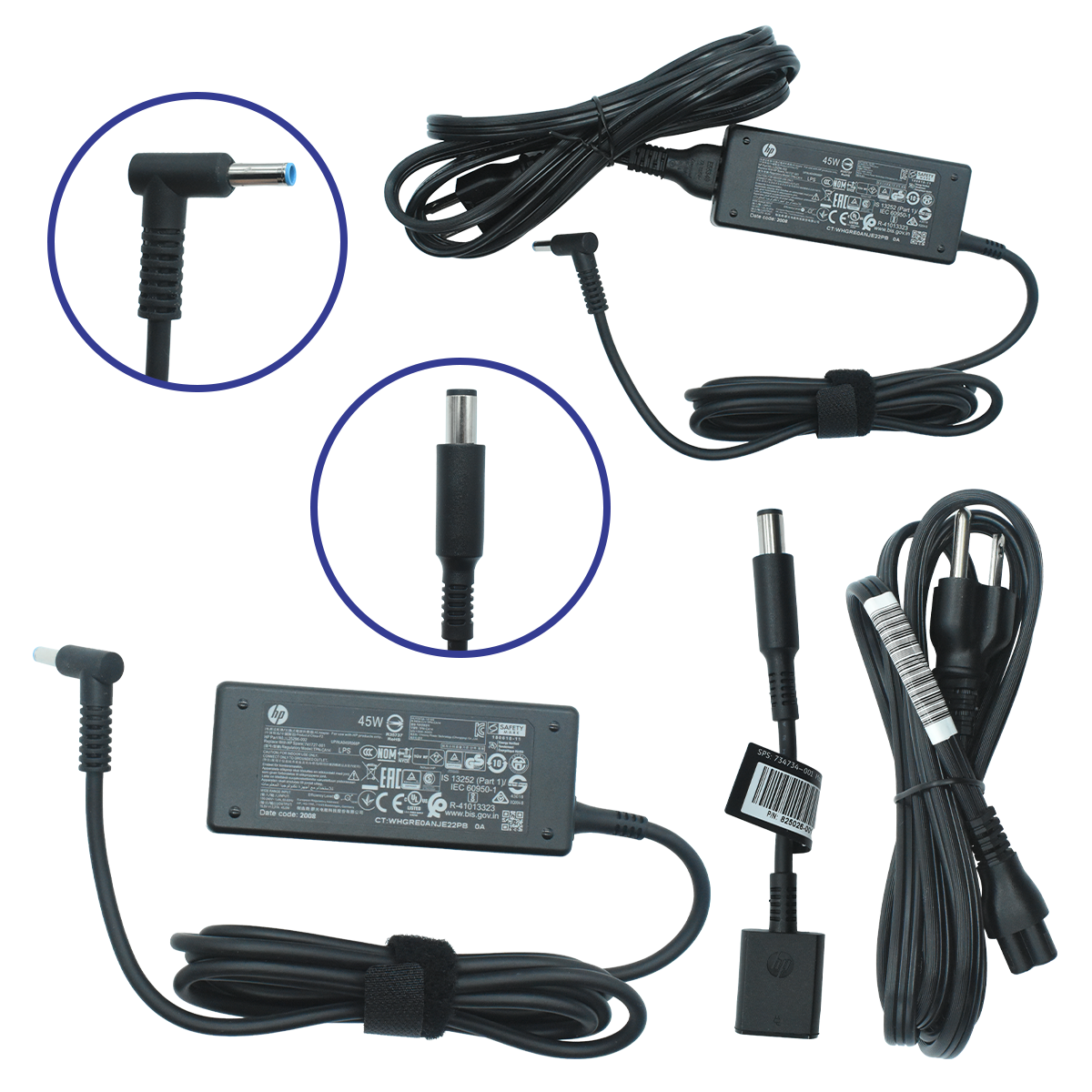 H6Y88AA Adaptador Original 45W para HP 19.5V 2.31A Azul (4.5X3.0) Incluye Adaptador 4.5 to 7.4 mm L4 741727-001  H6Y88AA#ABA