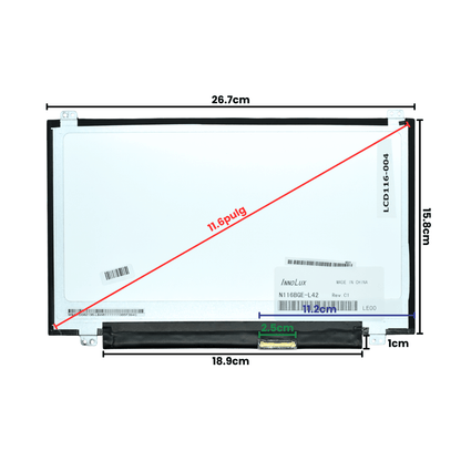 LCD116-004 Pantalla LCD 11.6 LED WXGA (1366X768) Slim Conector Derecho 40P Glossy - Tecnología AltérCo