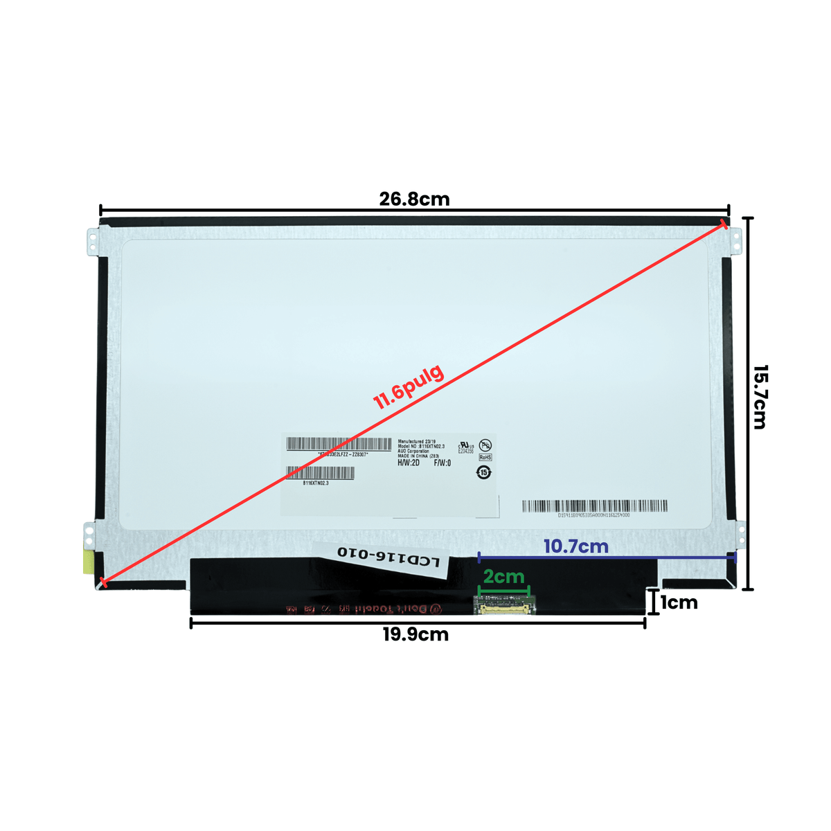 LCD116-010 Pantalla LCD 11.6 LED WXGA (1366X768) Slim Conector Derecho 30P Glossy - Tecnología AltérCo