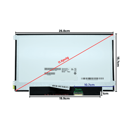 LCD116-010 Pantalla LCD 11.6 LED WXGA (1366X768) Slim Conector Derecho 30P Glossy - Tecnología AltérCo