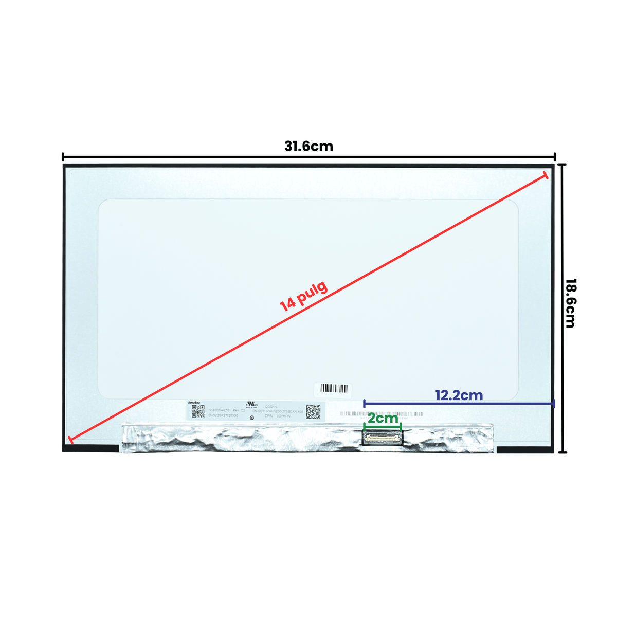 LCD140-001 Pantalla LCD 14.0 FHD (1920x1080) IPS FOLD Conector Derecho 30P Glossy (Sin Brackets) - Tecnología AltérCo