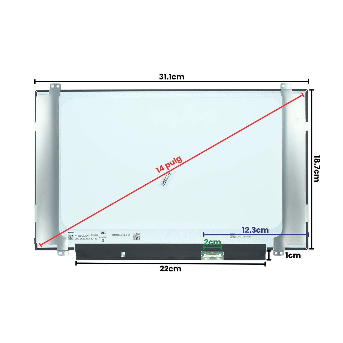 LCD140-015DB LCD 14.0 LED WXGA (1366X768) Slim Conector Inferior Derecho 30P Glossy 315mm (bezel delgado / Brackets) - Tecnología AltérCo