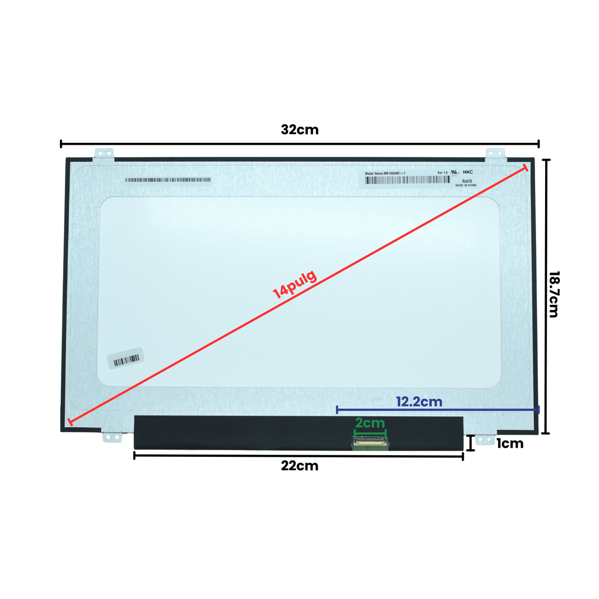 LCD140-015 Pantalla LCD 14.0 LED WXGA (1366X768) Slim Conector Inferior Derecho 30P Glossy (320mm) - Tecnología AltérCo