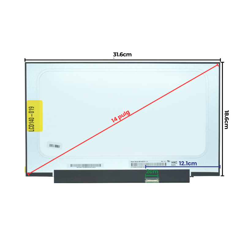 LCD140-019 Pantalla LCD 14.0 LED FHD (1920x1080) EDP IPS Slim Conector Inferior Derecho 30P *SIN BRACKETS / BEZEL DELGADO - Tecnología AltérCo