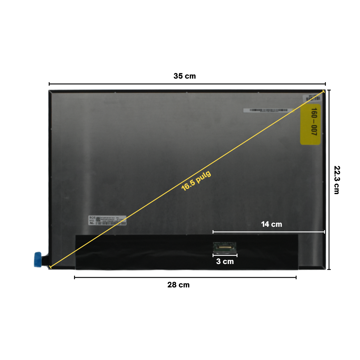 LCD160-007 Pantalla LCD 16.0 FHD+ (1920x1200) Conector Derecho 30P 19mm IPS 60Hz