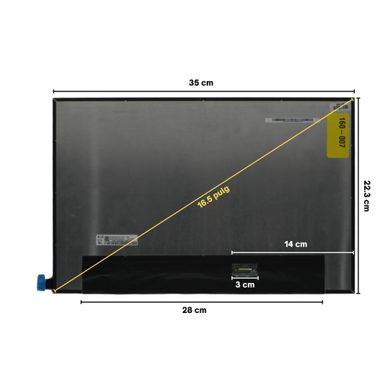LCD160-007 Pantalla LCD 16.0 FHD+ (1920x1200) Conector Derecho 30P 19mm IPS 60Hz