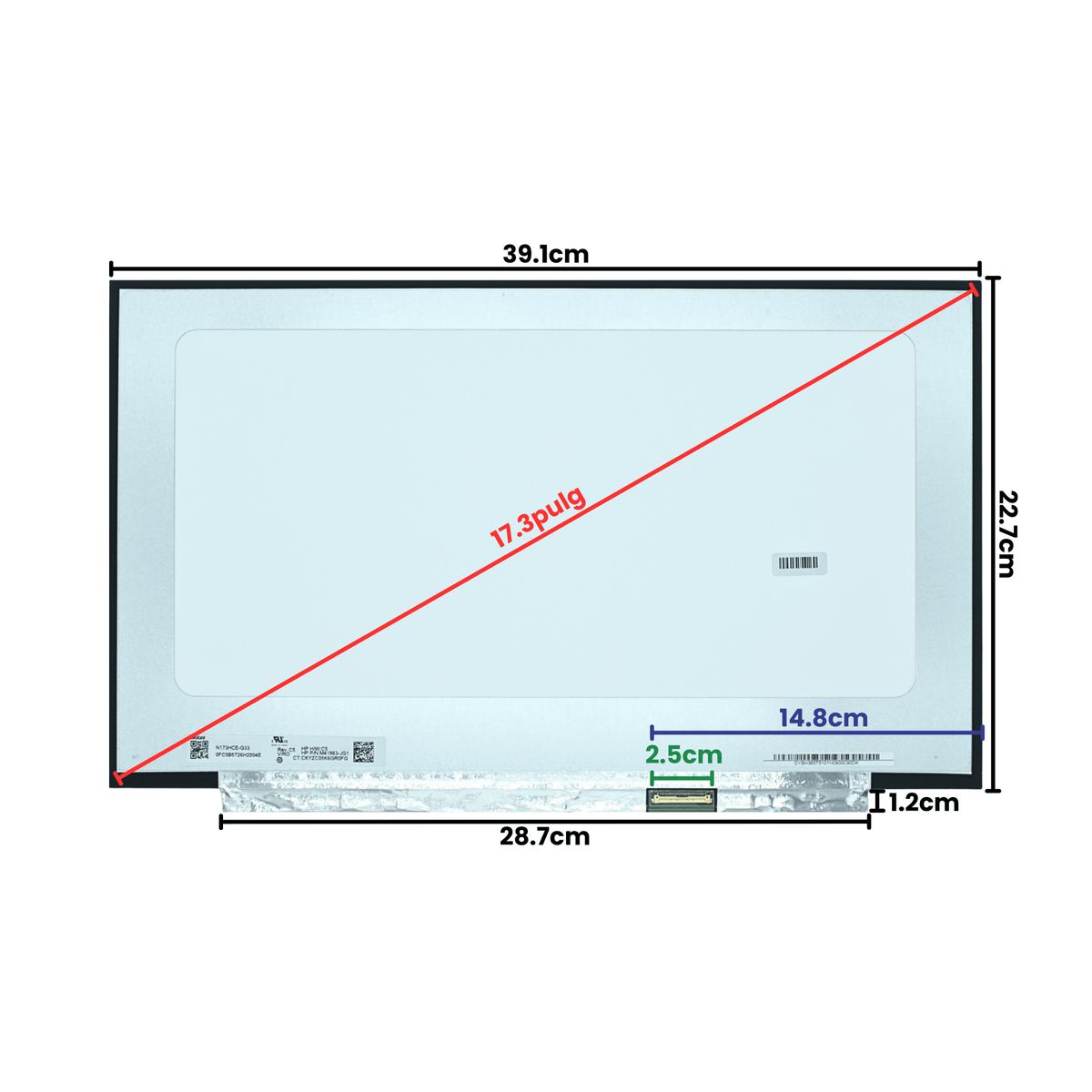 LCD173-005 Pantalla LCD 17.3 FHD (1920x1080) Normal Conector derecho 40P Glossy IPS 144Hz