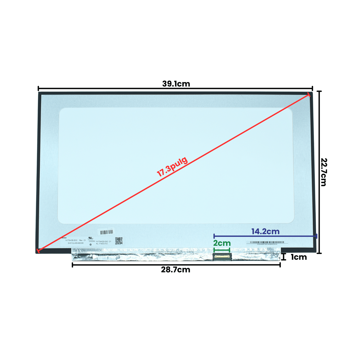 LCD173-006 Pantalla LCD 17.3 FHD (1920x1080) Normal Conector Derecho 30P Glossy IPS 60Hz - Tecnología AltérCo