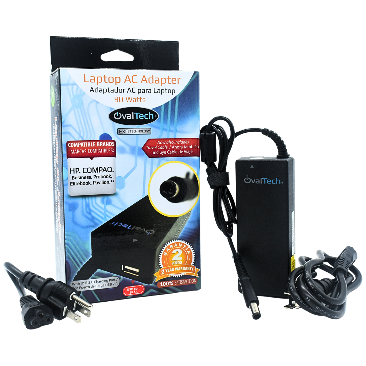 OTAC-E53 Adaptador para Computadora Portatil 19V/4.74AH C/Blister + USB Marca OvalTech - Tecnología AltérCo