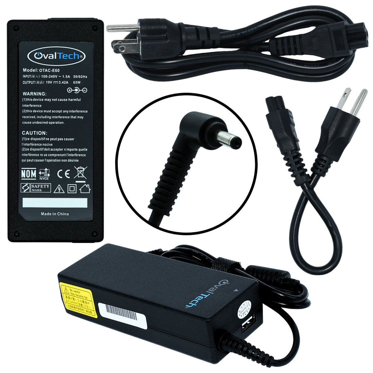 OTAC-E60 Adaptador para Computadora Portatil + USB 19V/3.42AH Marca OvalTech - Tecnología AltérCo