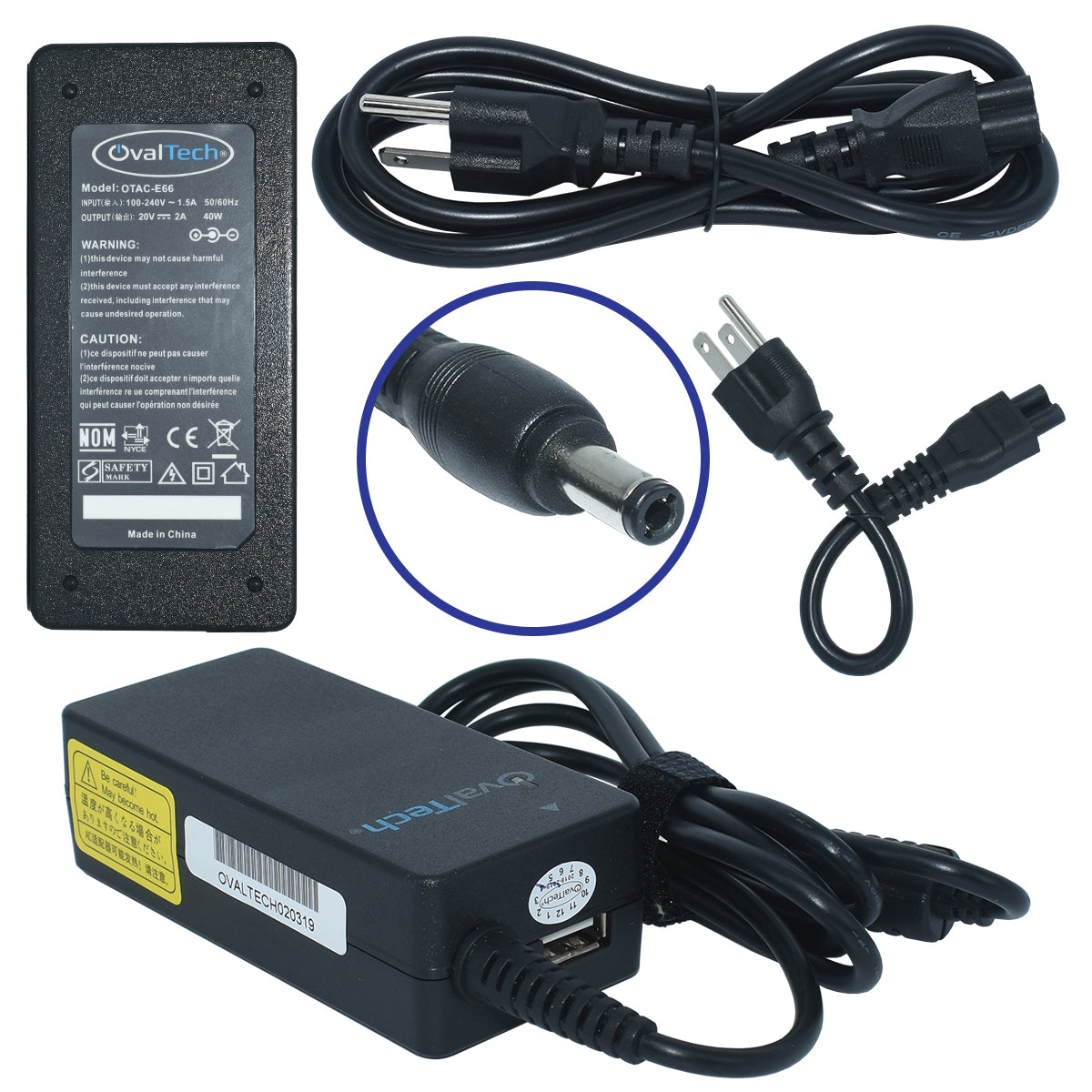 OTAC-E66 Adaptador para Computadora NETBOOK 20V/2AH C/Blister + USB Marca OvalTech - Tecnología AltérCo