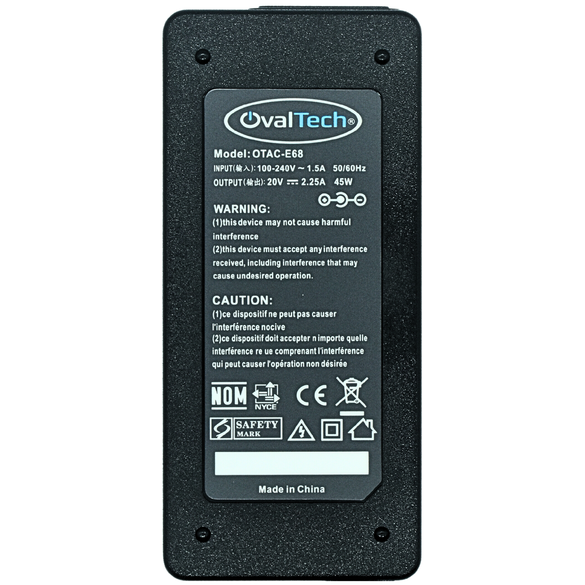 OTAC-E68 Adaptador para Computadora Portatil 20V/2.25A + USB Marca OvalTech - Tecnología AltérCo