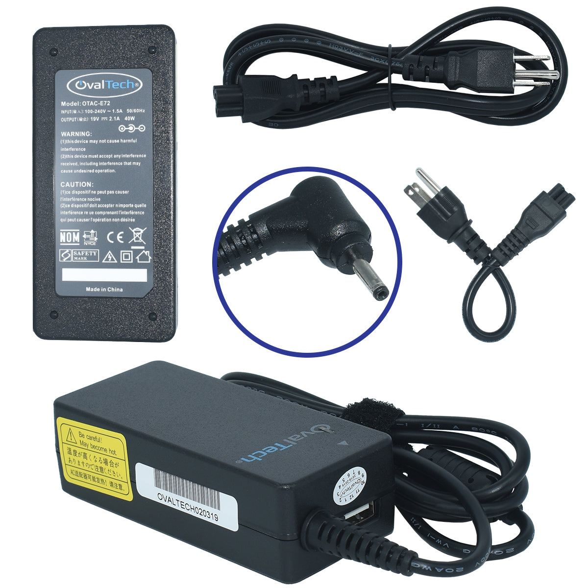OTAC-E72 Adaptador para Computadora NETBOOK 19V/2.1AH C/Blister + USB Marca OvalTech - Tecnología AltérCo