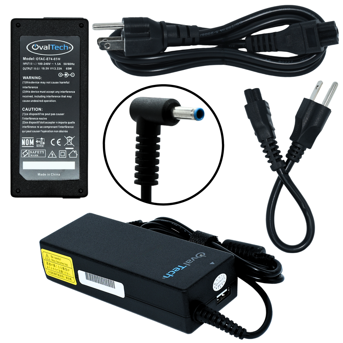 OTAC-E74-65W Adaptador para Computadora Portatil 65W 19.5V/3.33A Punta Azul Marca OvalTech - Tecnología AltérCo