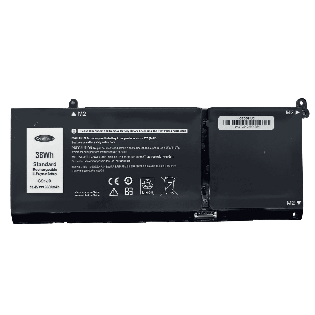 OTDG91J0 Bateria Interna (P) 11.25V 41WH para Dell Latitude 3320 3330 3420 3520 Inspiron 3510 3511 G91J0 Marca Ovaltech