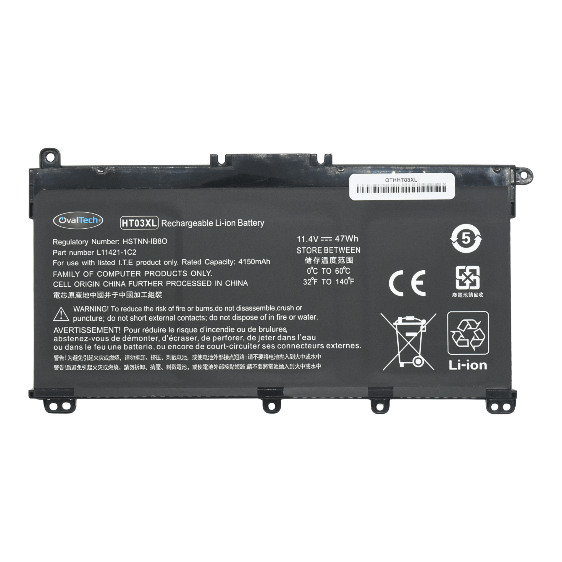 OTHHT03XL Bateria 11.55V 41.9Wh/3630mAh para HP Pavilion 14-CE 14-CF 14-cm 14-CK 14-DF 14-MA 15-DA 15-CS 15-DB HP 240 245 250 255 G7 340 348 G5 HT03XL marca Ovaltech - Tecnología AltérCo