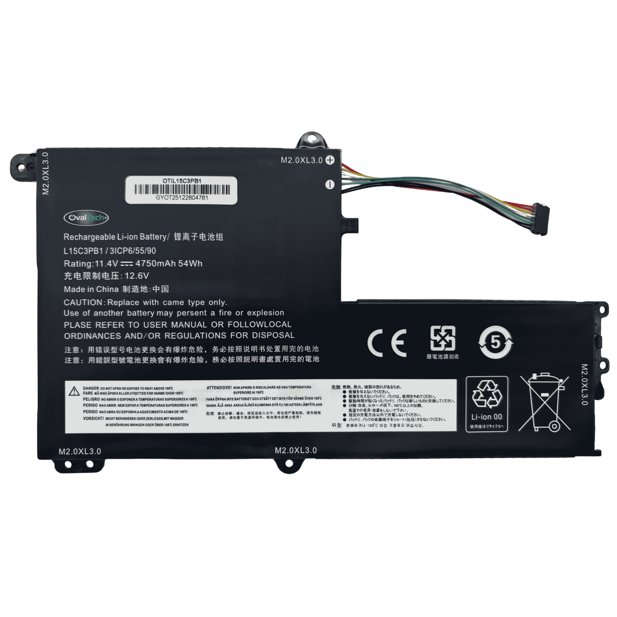 OTIL15C3PB1 Bateria 11.4V 4750mAh para Lenovo Ideapad 330S 330S-14IKB 330S-14AST 330S-15ARR 330S-15AST 330S-15IKB L15C3PB1 L15L3PB0 Marca Ovaltech