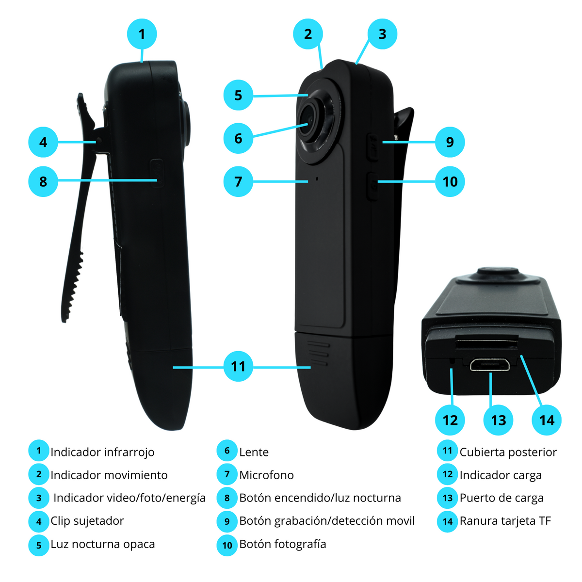 OV-BCAM2 Camara Mini Bodycam CLIP, WiFi 1080P , DVR , VisiÇ?Ǭn nocturna (A18) Marca Ovaltech
