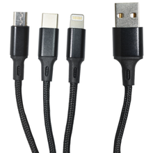 OVCAB-K001 Cable USB 3 en 1  Micro USB / Lightning / Tipo C 120 cms  color negro. Premium OvalTech - Tecnología AltérCo